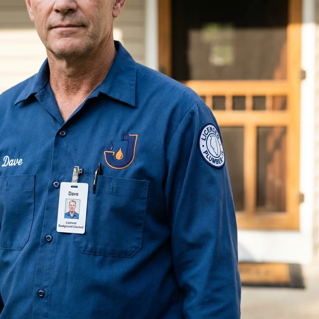 Licensed plumber showing ID badge in Camden, NJ