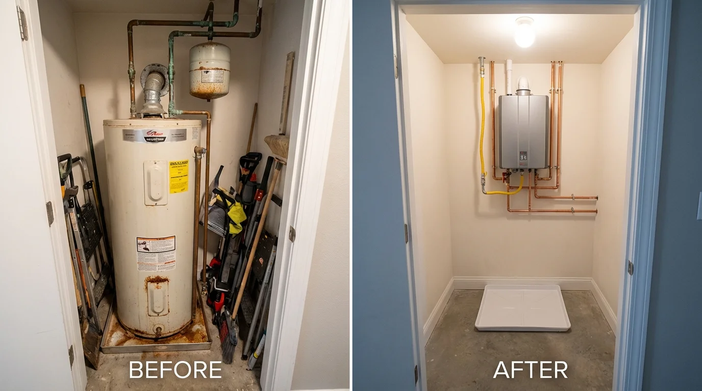 Tank water heater versus wall-mounted tankless unit comparison for Camden, NJ homeowners