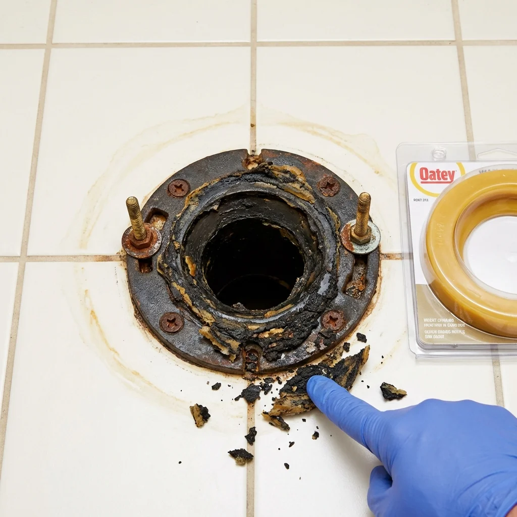 Failed wax ring showing water seepage at the base of a toilet in a Camden, NJ home